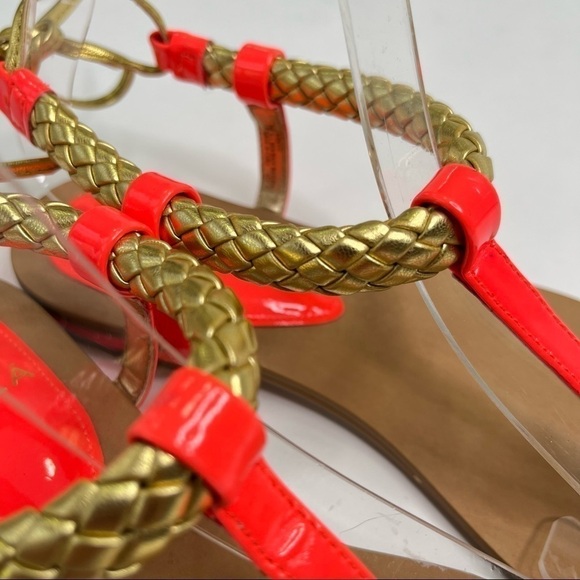 NEW Isolá Bright Neon Coral Cleopatra Gold Braided Tie Back Thong Sandals - Picture 8 of 14